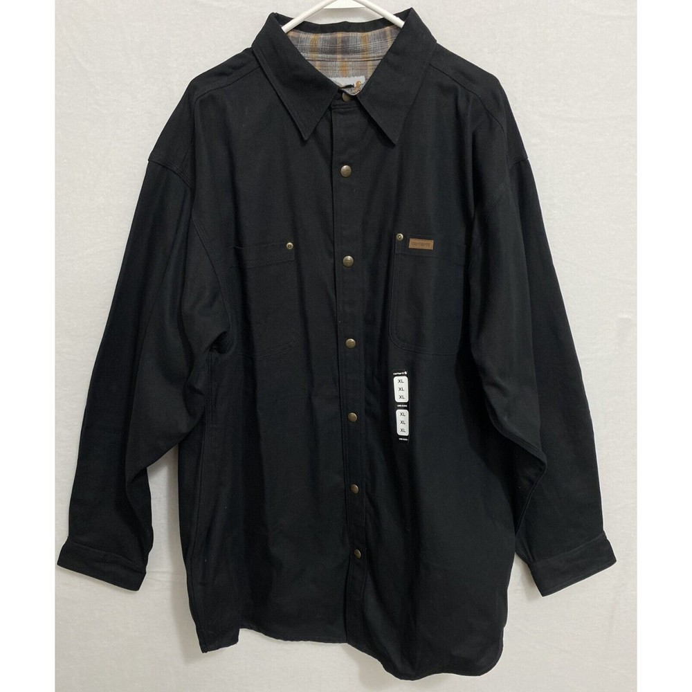 CARHARTT Men's XL Flannel Lined Shirt Jacket Black Canvas S296 BLK ~ NWT